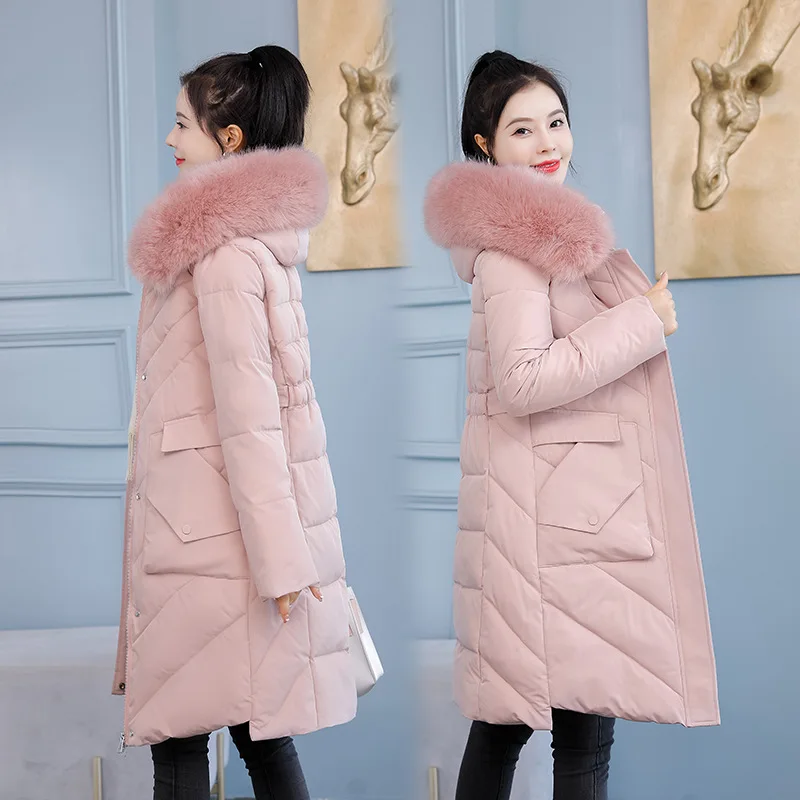 Winter  Ladies Coats and Jackets Women The New Female Big Fur Collar Down Cotton Clothes Mid-length Thicken