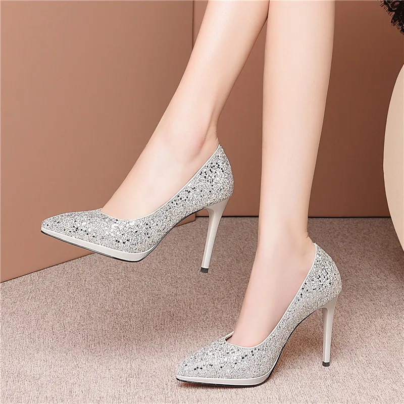 

ASUMER 2020 new arrive women pumps Sequins pointed toe party wedding shoes spring summer high heel platform shoes ladies