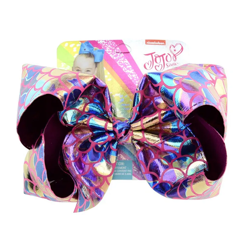 1 8 дюймов Jojo Siwa банты Русалка заколка для волос большая шпилька ручной работы металлическим принтом Лента Узел Jumbo аксессуары для волос для девочек - Цвет: 1