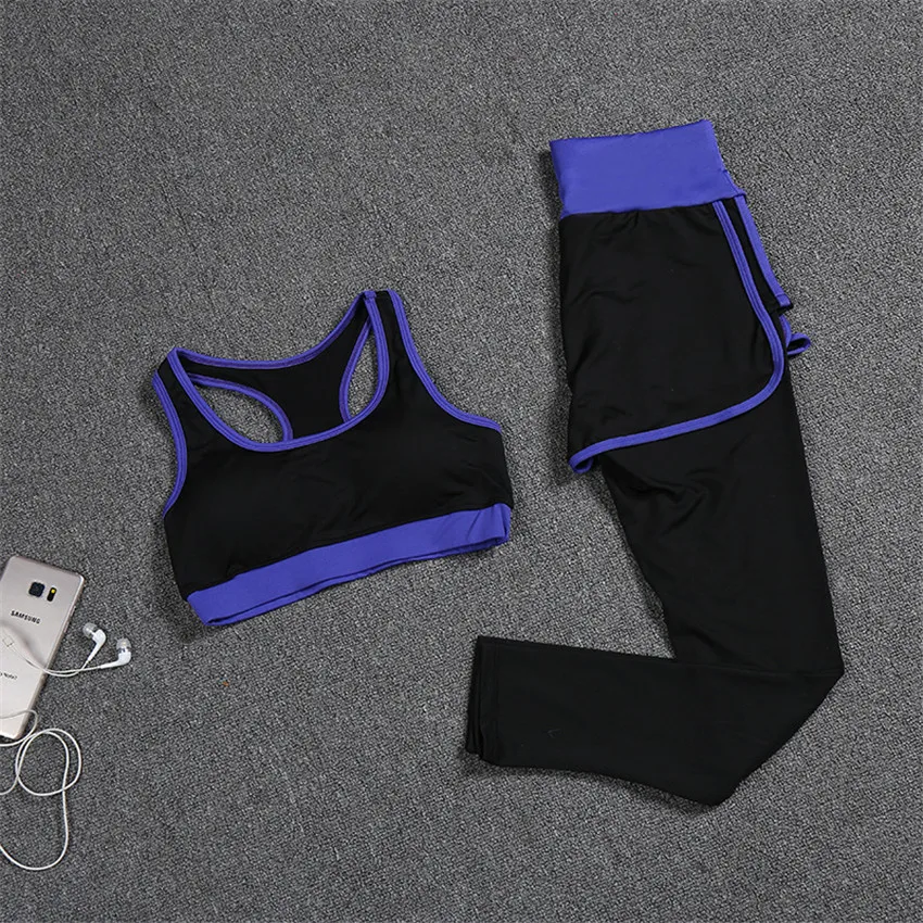 CB455 blue set 2pcs Seperate Pad 3pcs Yoga Set Women's Running Fitness Jacket Sports Bra Wear Clothing Women Training Set Sport Pant Suit Tracksuit - Цвет: CB455 blue set 2pcs