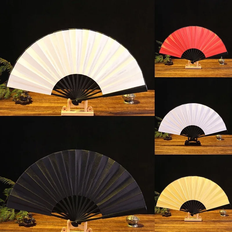 

Silk Chinese Folding Fan Vintage Hand Fan Wooden Bamboo DIY Craft Painting Party Decoration Pocket Gift For Calligraphy Painting