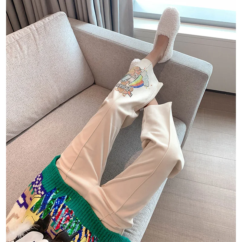 Женские широкие брюки с мультяшным рисунком Свободные шерстяные зима 2020|Брюки| |