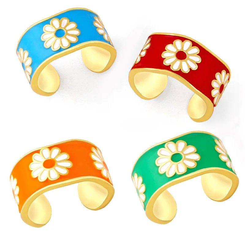 

Ring For Women Mini Cute Drip Glaze Daisy Rings Adjustable Open Party Wedding Jewelry Dripping Oil Femme Woman Ring