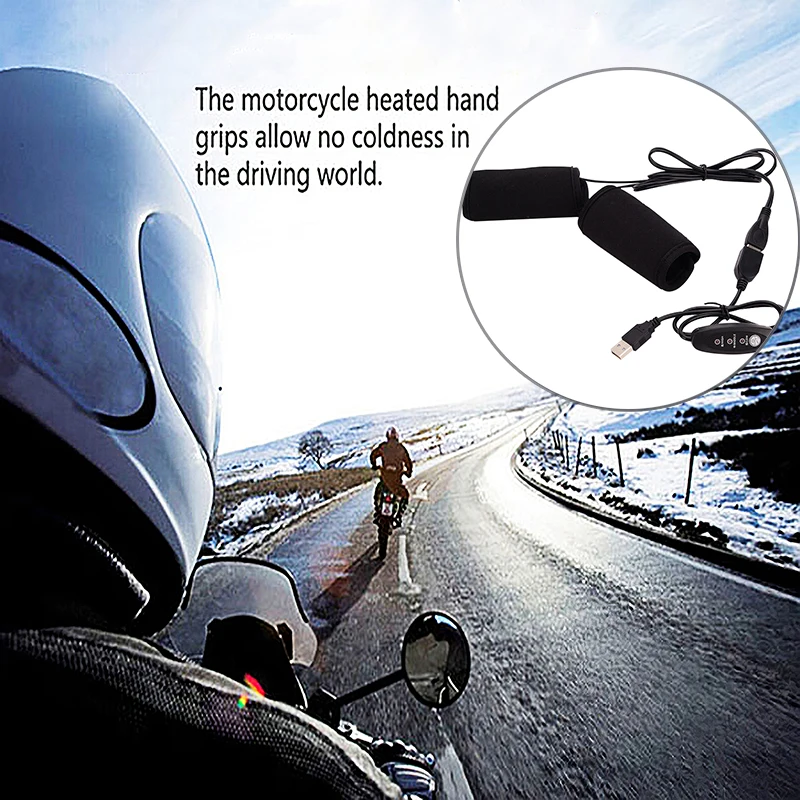 

Motorcycle USB Heated Grips With Temperature Control Switch Winter Warm Scooter Motorbike Grip Handlebar Heater Cover