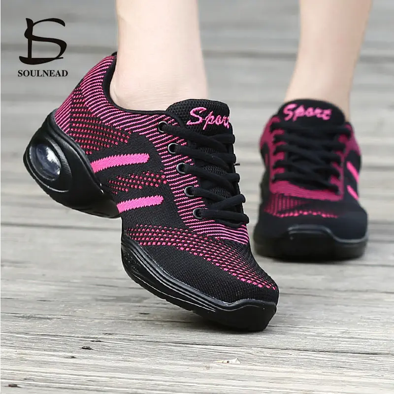 

Кроссовки Jazz женские, повседневная спортивная обувь для бальных танцев, на низком каблуке, сетчатые, красные черные