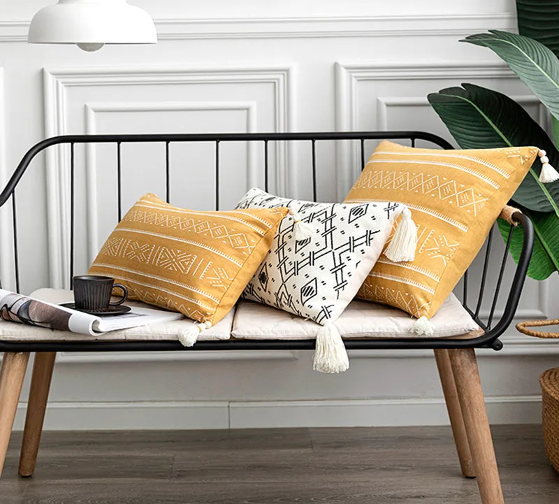 Желтая Белая Подушка с геометрическим рисунком для украшения дома наволочка