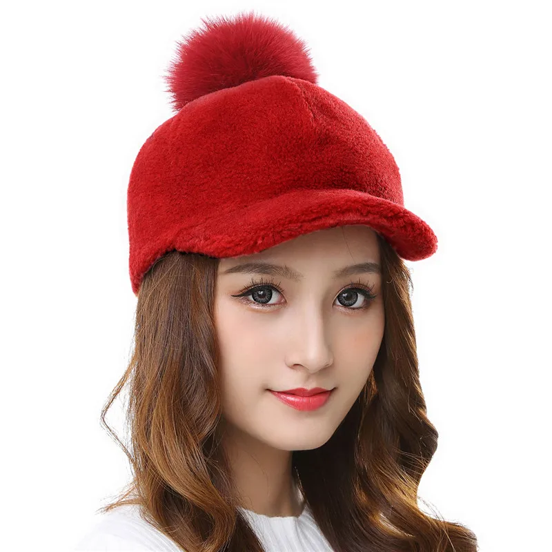2020 женская зимняя шапка из натурального меха теплая овчины с помпоном лисьего