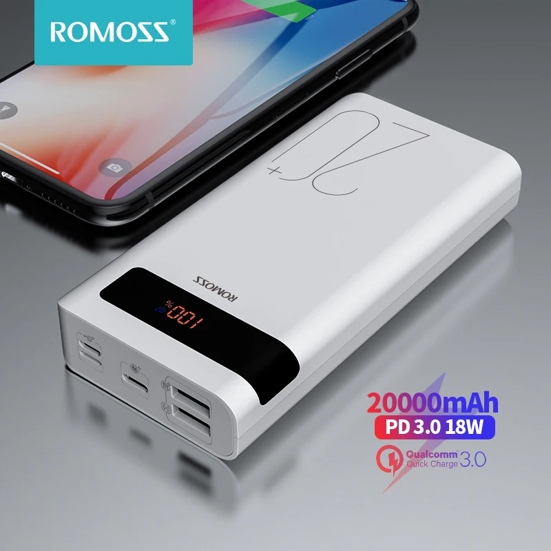 ROMOSS Sense6PS + 20000mAh Портативное зарядное USB устройство с Powerbank 20000 мАч быстрой зарядки 3