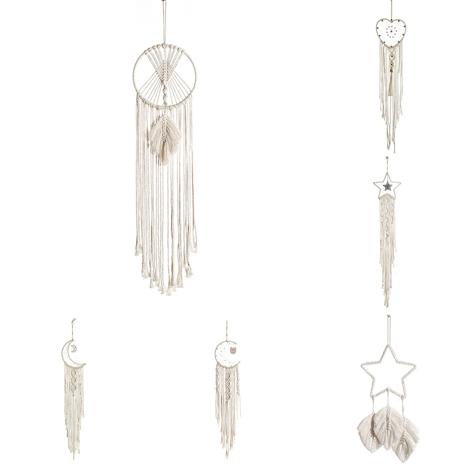 

1Pc New Vintage Handmade Bohemian Dream Catcher Net with Feathers Wall Hanging Tapestry Decorative Decoration Ornament White