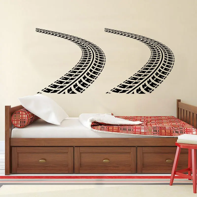 

Tire Tracks Wall Sticker Auto Car Trace Vinyl Decal Art Road Racing Decor For Home Housewares Boys Room Bedroom Garage A818