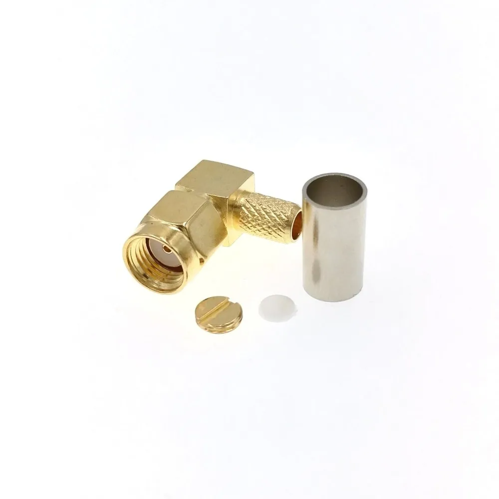 

10pcs RP-SMA Male Right Angle Crimp RG58 RG142 LMR195 RG400 RF Connector