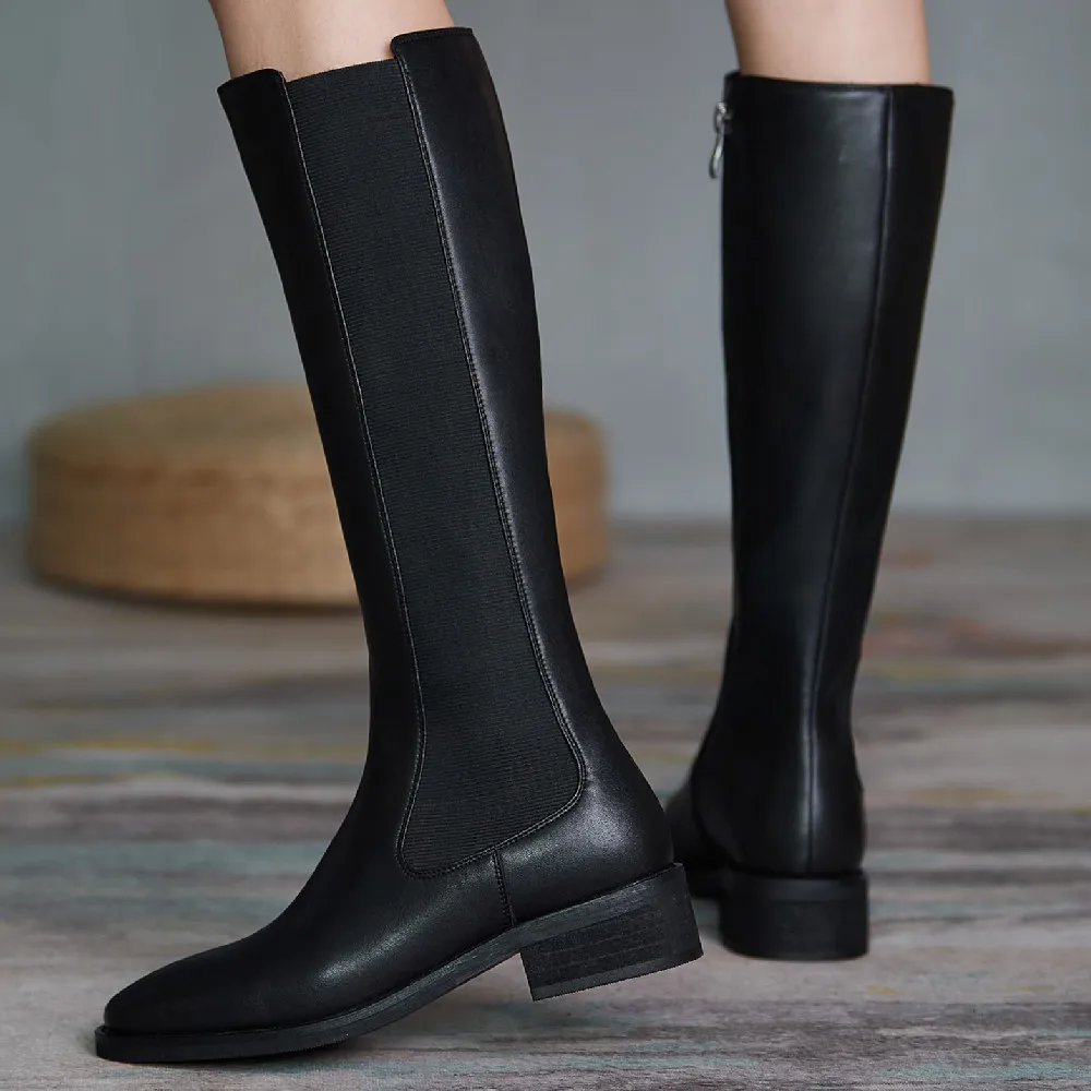 

Женские сапоги до колена из натуральной кожи, на молнии сбоку