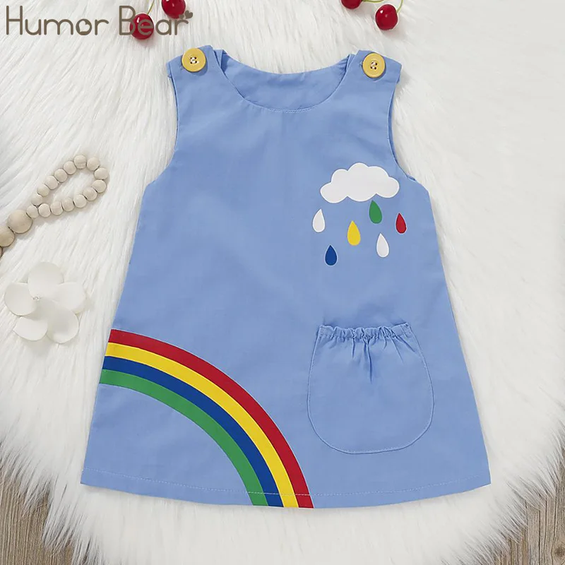 Humor Bear/От 1 до 5 лет платья для девочек коллекция года, Летнее Детское платье однотонное платье принцессы без рукавов с принтом мостика и облака, одежда для девочек