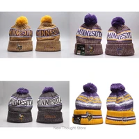 embroidery minnesota knitted hats women men winter cap warm skiing beanies cuffed vikings knit hat with pom