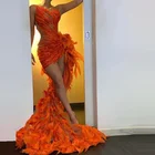 Длинное платье для выпускного вечера, оранжевое, с вырезом, без рукавов