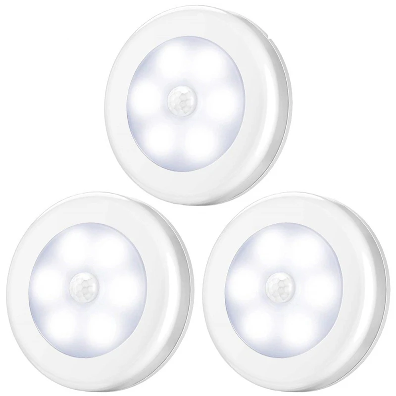 Lampu Malam LED Sensor Gerak Bundar Nirkabel Kabinet Berdaya Baterai Lampu Malam Lampu Samping Tempat Tidur untuk Kamar Tidur Lampu Lemari Rumah