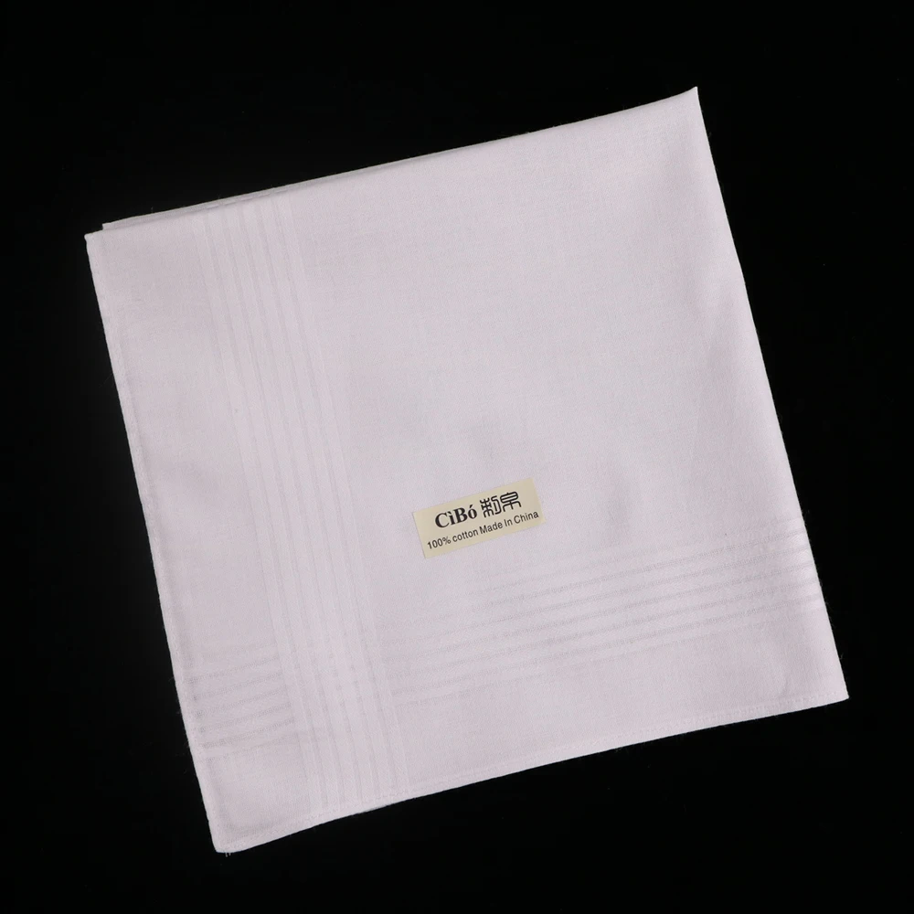 

M005: 12 pieces White Cotton Satin fabric Large size Sewn hem Men's handkerchief