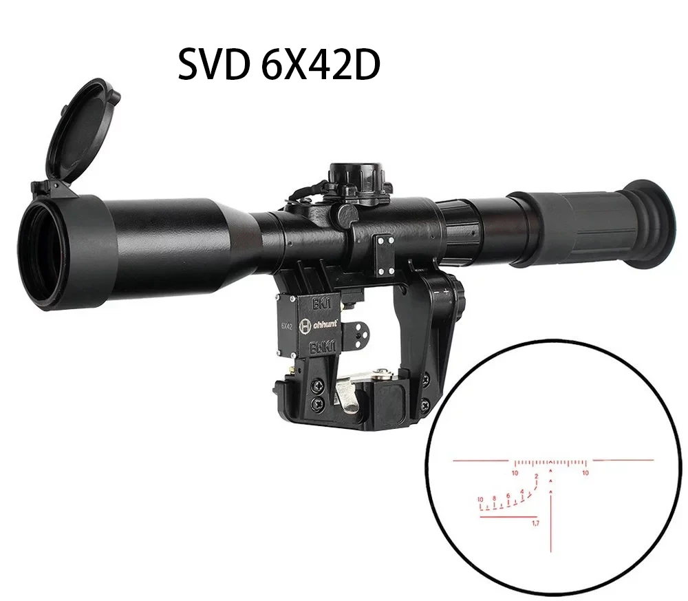 

Tactical SVD 6X42D Red Illuminated POS-1 Glass Etched Reticle RifleScope Fit for SKS AK Romak-3