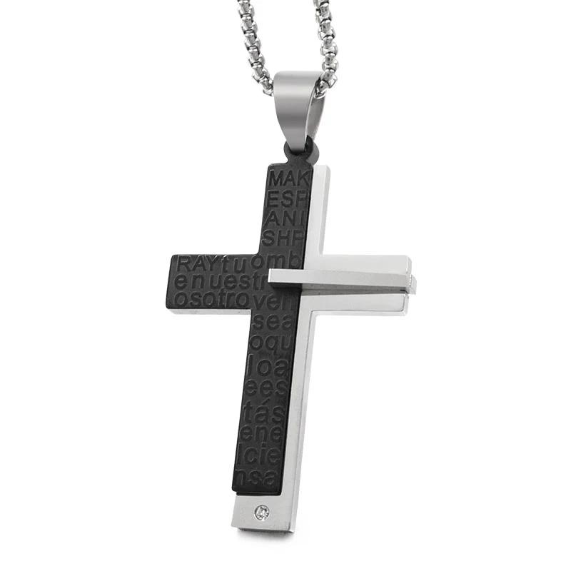 black silver color Рок мужские нержавеющей стали ожерелья с распятием христианские ювелирные изделия VP776 - Окраска металла: black silver color