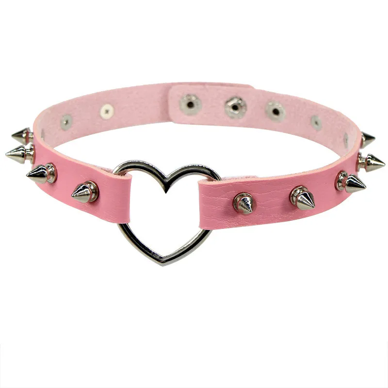 Pink Модные сексуальные Harajuku сердце кулон чокер Спайк Готическая кожа ожерелье женщин панк цепочка на шею ювелирные изделия-ожерелья - Окраска металла: Pink