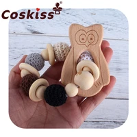 coskiss 1pc crochet beads teether wooden beads and wooden ring bracelet no bpa beech wooden animal bracelet diy baby teether