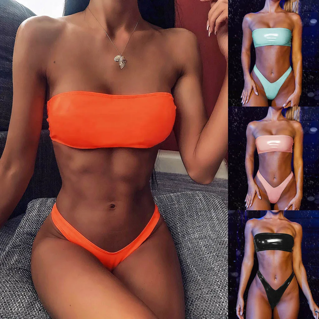 Купальник с высокой талией новинка 2020 искусственная кожа Женский однотонный