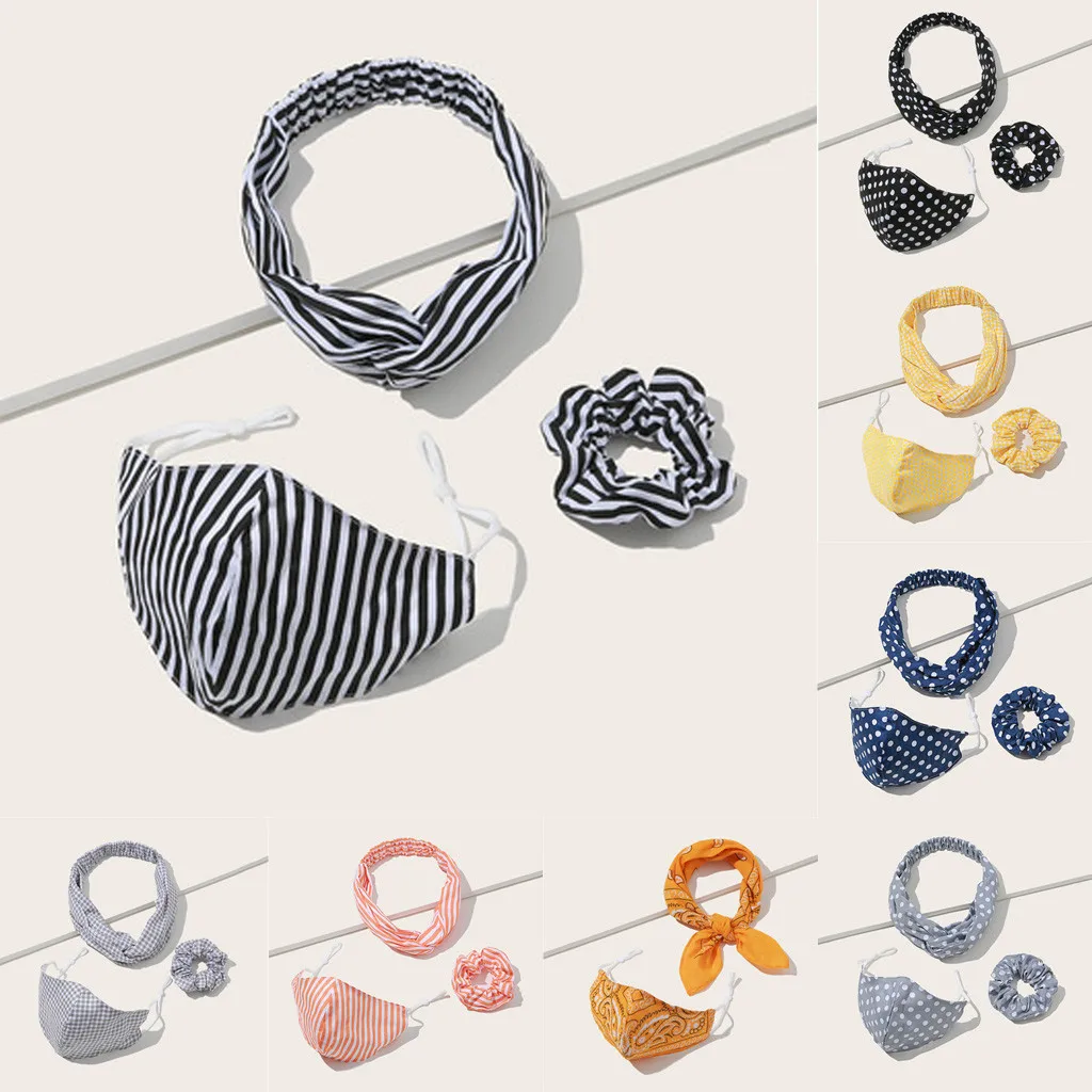 

Women Headband Hair hoop Mask Set Suit Yoga hair band Sports face wash headband Adult Mask Washable and Reusable maska A50