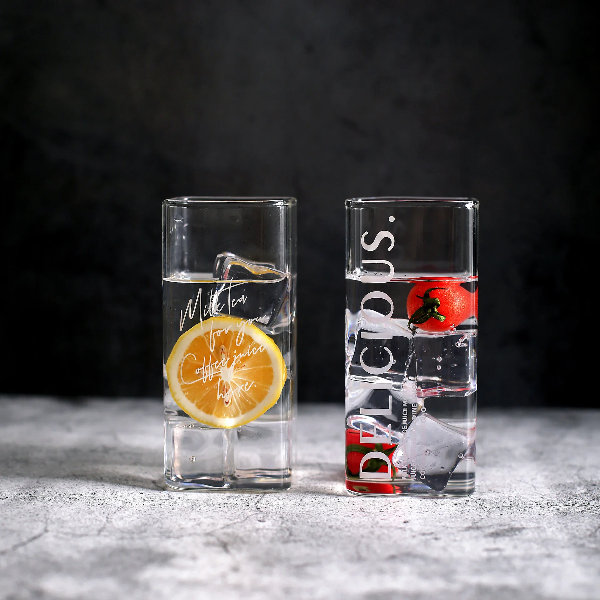 

Heat-Resistant Transparent Nordic Original Square Glass Cup Creative Single-Layer Printed Crystal Glass Juice Water Mojito Glass