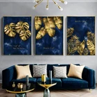 Холст с голубыми листьями тропических растений, абстрактная живопись, печатный плакат, Настенная картина для гостиной, Современное украшение для дома