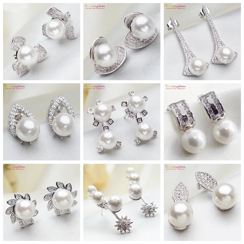 Женские серьги с имитацией жемчуга свадебные фианитом 15 разных