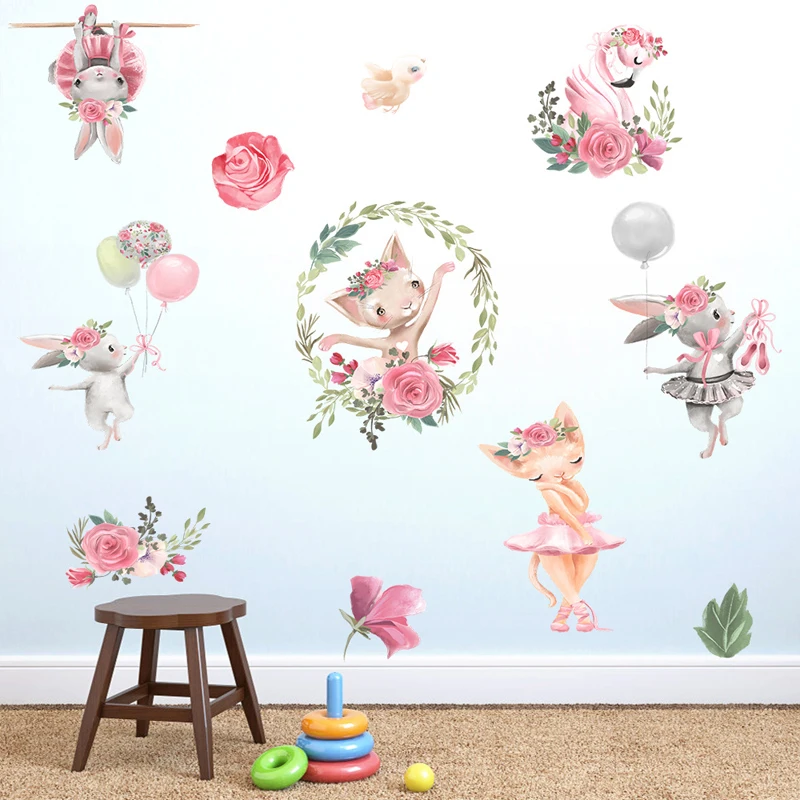 Zollor Cartoon Rabbit Balloon The Ballet Girl Environmental Protection Wall Sticker Drawing Room Bedroom Decorative Stickers | Дом и сад