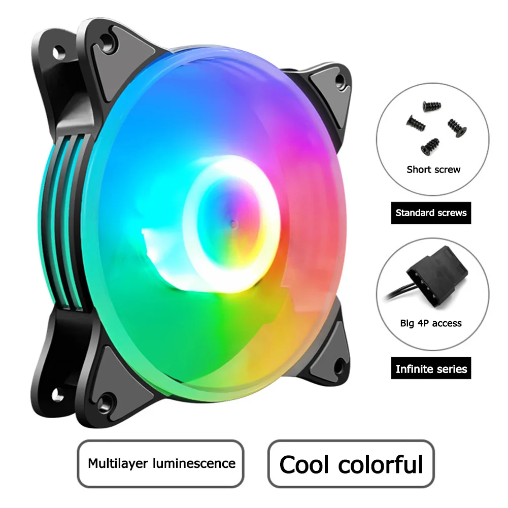 

COOLMOON 120mm 5 Colors mixed LED Lighting Heatsink Radiator Large 4Pin Silent Cooling Fan with 8 Silicone Damping Pads for PC