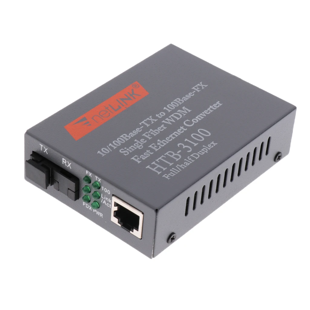2 предмета HTB-3100 A/B волоконно-оптический медиа конвертер 10/100 Мбит/с однорежимный одинарный волоконно SC Порты и разъёмы 100 км внешнего Питание
