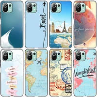 funny travel map phone case for xiaomi mi 11 lite ne 11i 10t 11t pro a2 a3 lite poco f3 m3 m4 c31 x3 pro nfc gt black soft cover