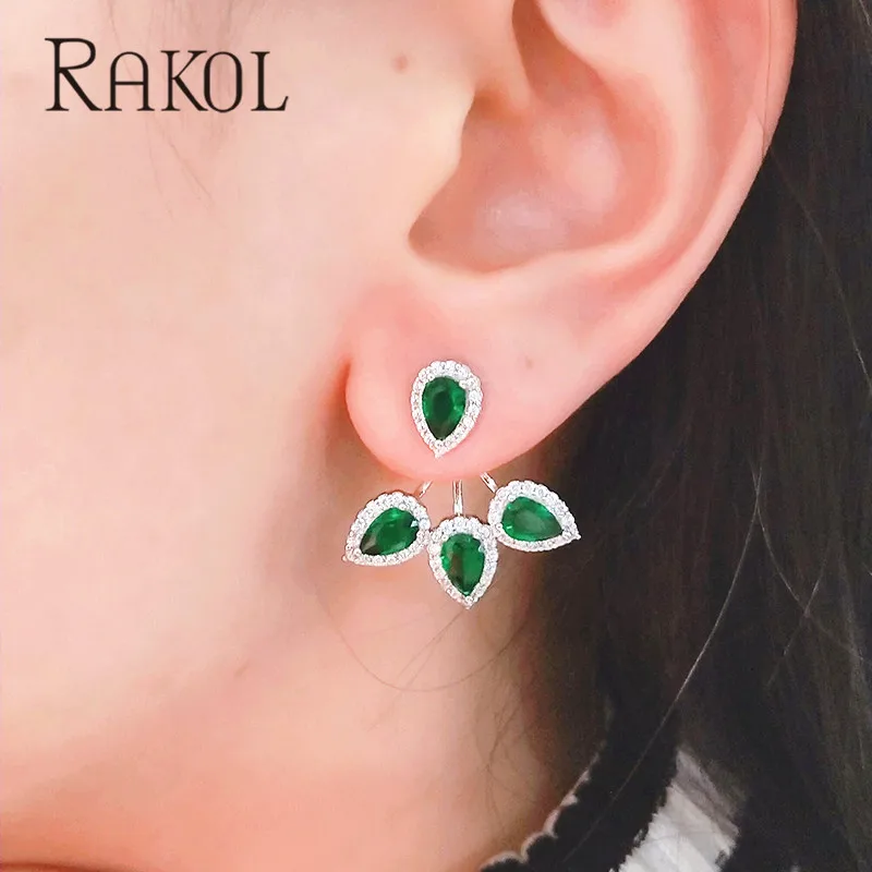 RAKOL Новая мода красивые капли воды форма кубический циркон прекрасные свадебные серьги гвоздики для женщин вечернее платье ювелирные изделия RE522965