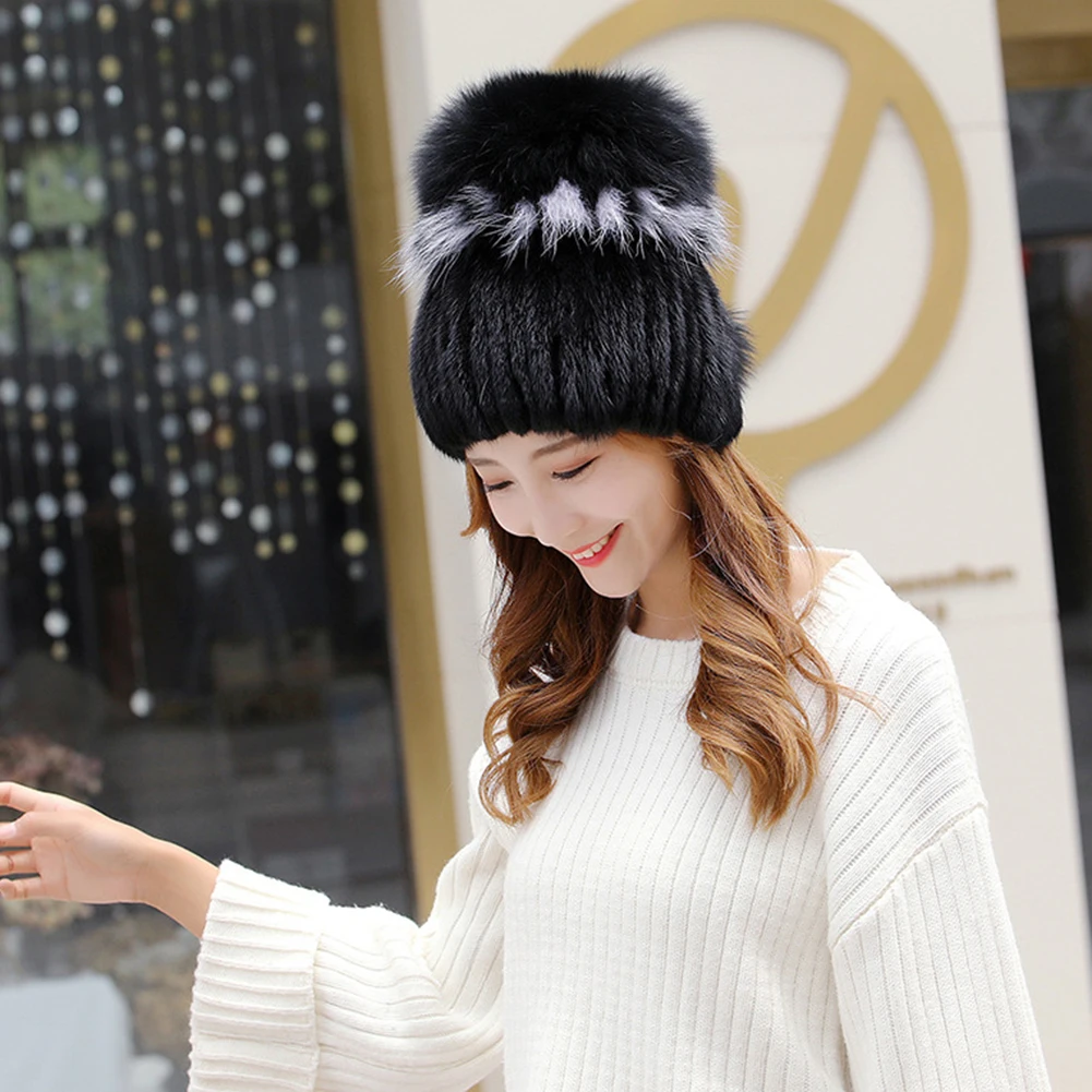 2019 модная женская вязаная шапка из шерсти норки зимний головной убор толстые