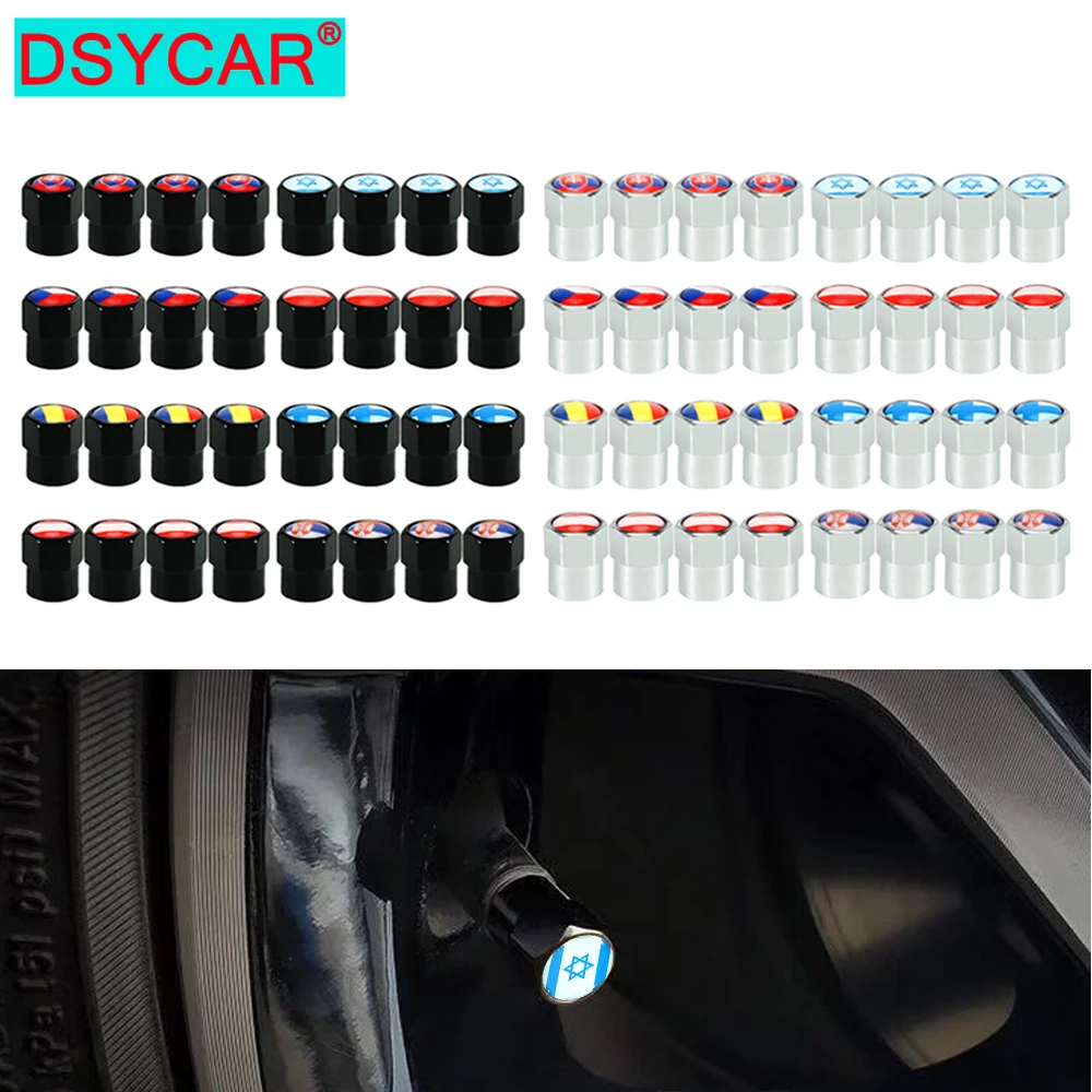 

DSYCAR 4Pcs/Set Mini Tire Valve Dust Caps National Flag Pattern Style Alloy Material for Cars, Black/Sliver