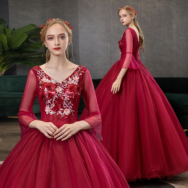 

Праздничные платья Quinceanera, вечерние модные платья из фатина с V-образным вырезом и рукавом три четверти, Золушка, платья на день рождения, Лид...