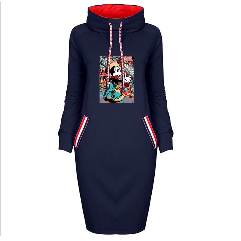 

Mickey Minnie Women Dress Mouse Cartoon Print Fake Pocket Chinese Style Thin Bodycon Dresses Casual Vintage Woman Party Vestidos