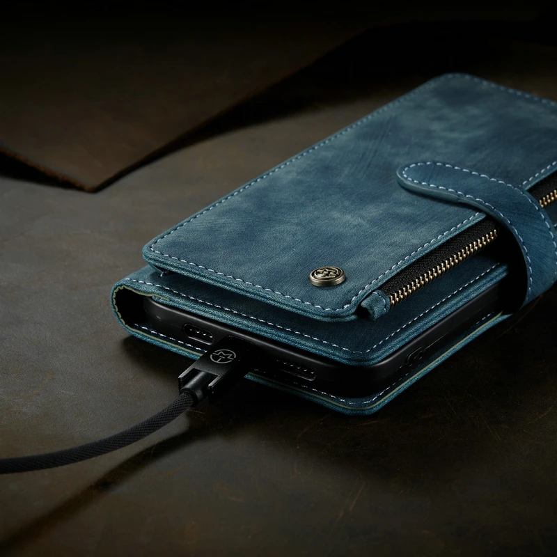 CaseMe-Funda de cuero con cremallera para Samsung S21 Plus Ultra S20FE, carcasa para Samsung Galaxy A72 A30s, A12 A22 A32 A52 A71 A50 S-3