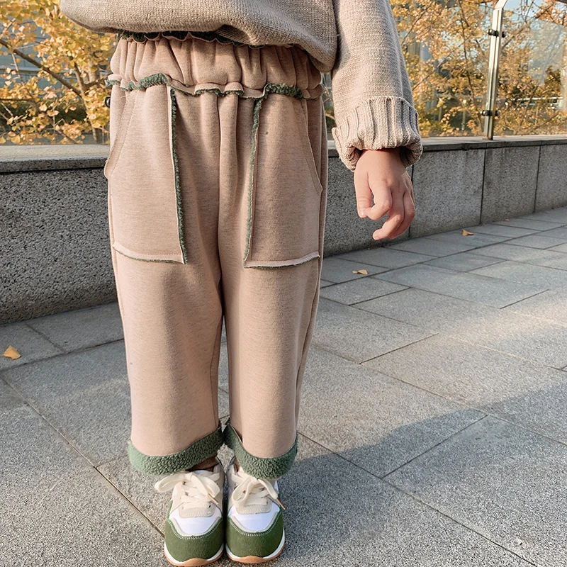 Утепленные штаны для девочек и мальчиков Зимние Детские флисовые прямые