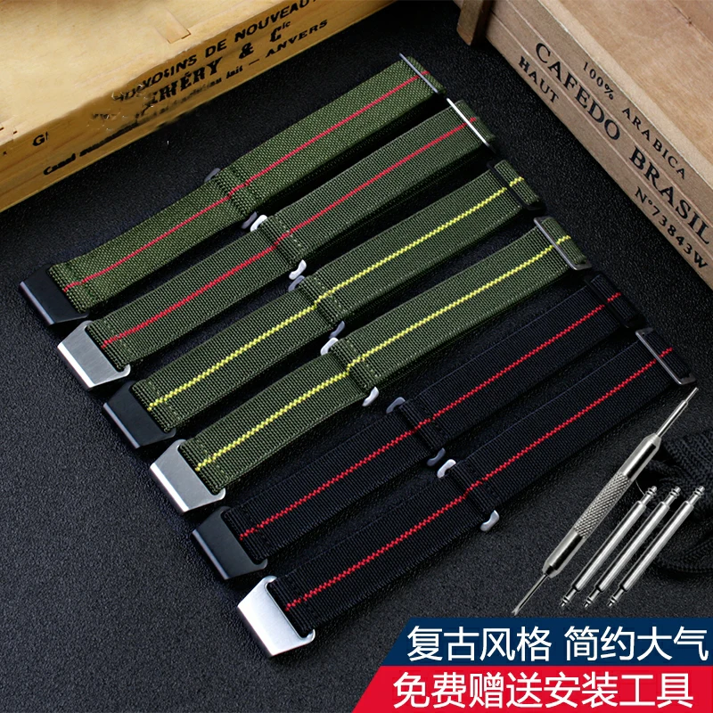 60's French Army NATO Parachute Elastic Nylon Watchband for Seiko Water Ghost Tudor Rolex Samsung Watch Strap