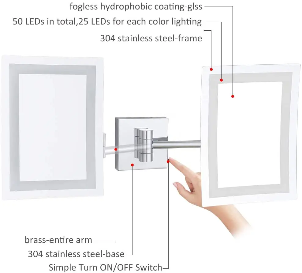 GURUN бескаркасное прямоугольное Гламурное светодиодный увеличительное зеркало