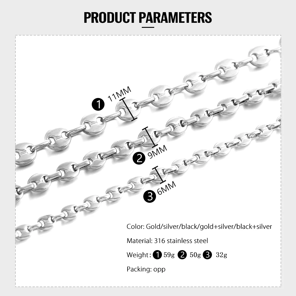 Цепочка с плетением кофейных зерен для мужчин ожерелье из нержавеющей стали в