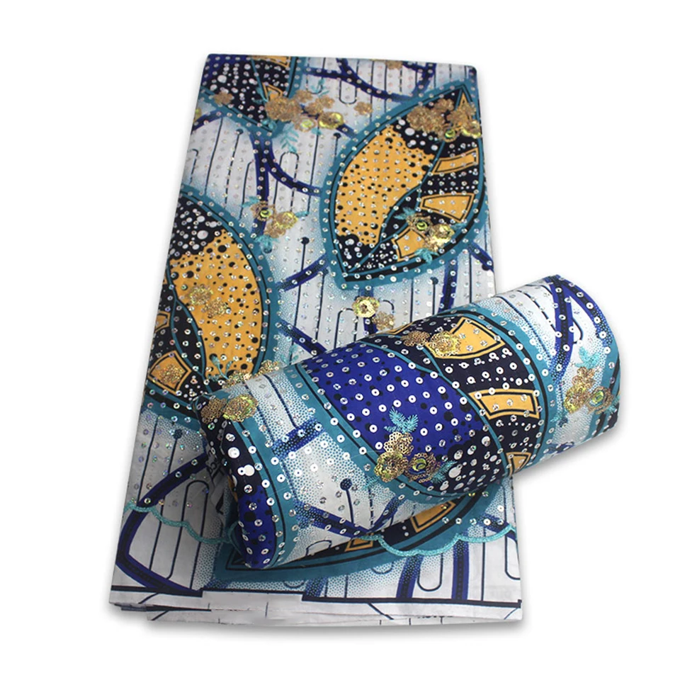 

Latest Sequins African Fabrics 100% Cotton Batiki Wax Prints Kitenge/Pagnes/Kikwembe Embroidered Sequins YXL-14