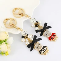 2021 creative new bowknot pearl string key chain ladies diamond studded bear keychain pendant fashion trend bag ornaments