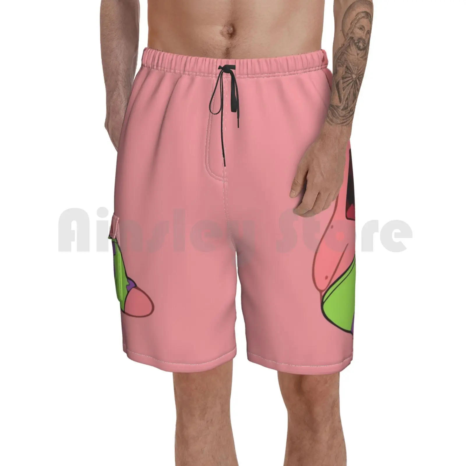 

Surprised Beach Shorts Men Beach Pants Swimwear Star Surprised Animal Geek Nerd Joke Funny Cartoon Tv Show Movie