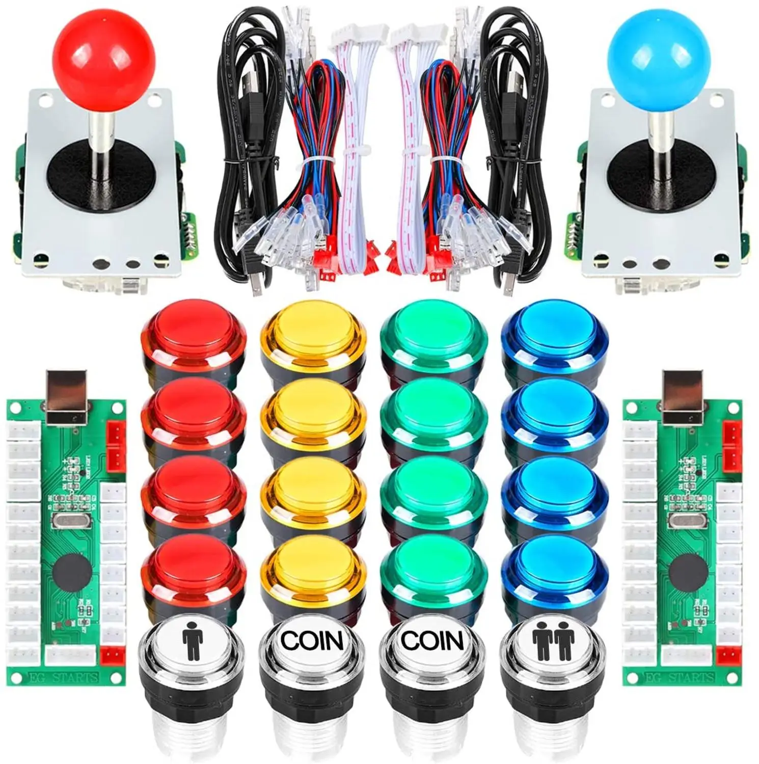 

2 Player Arcade DIY Kit USB Encoder to PC Joystick Games 5V LED Lit Push Buttons For Raspberry Pi 1 2 3 3B Mame Fighting Stick