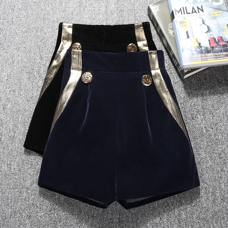 Женские бархатные шорты элегантные винтажные с высокой талией для офиса и работы