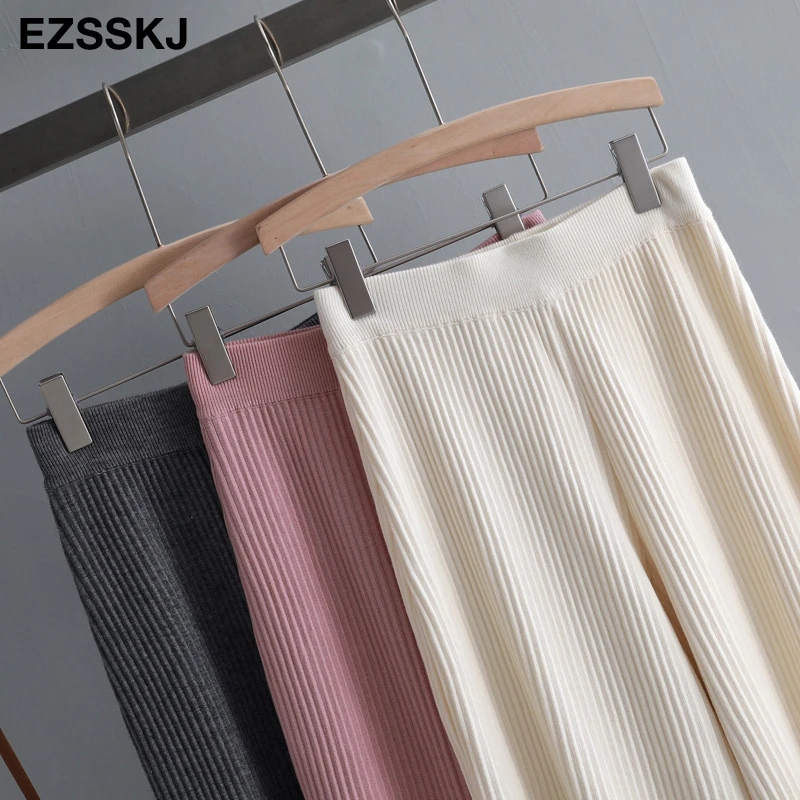 casual Elastic Waist Trousers Thick Knitted Women Harem Pants Autumn Winter Sport swear female sweater Radish pants Grandma